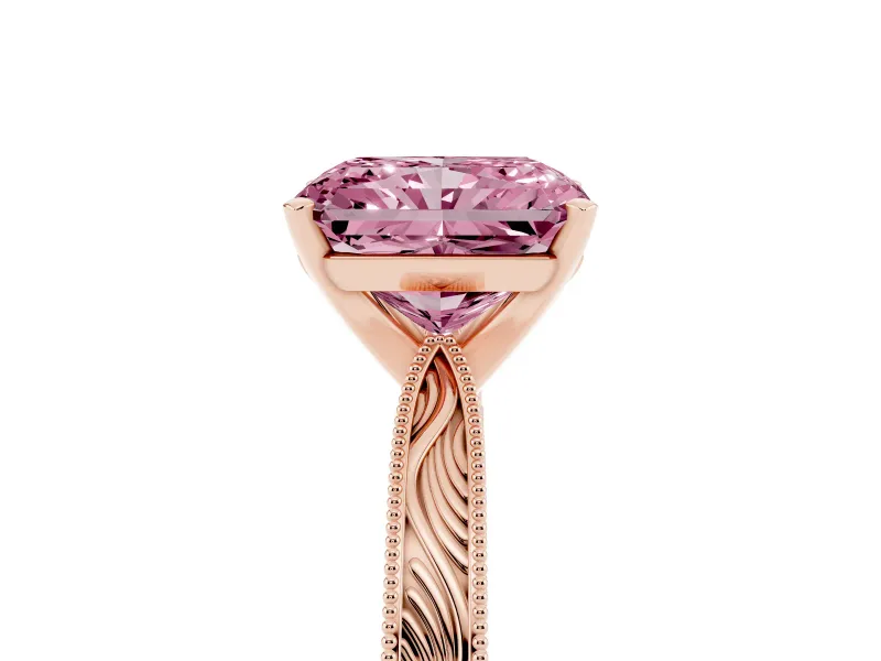 Radiant Cut Engraved Engagement Ring Setting for a Fancy Pink Lab-Grown Diamond | Rose Gold