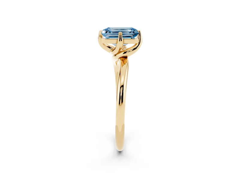 Emerald Cut Bypass Solitaire Engagement Ring Setting for a Fancy Blue Lab-Grown Diamond | Plain Band | Yellow Gold