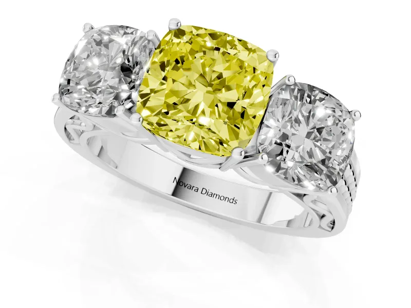 Cushion Cut Engagement Ring Setting for a Fancy Yellow Lab-Grown Diamond | Sterling Silver - Design NV-24920