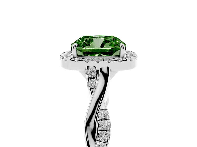 Cushion Cut Twist Halo Engagement Ring Setting for a Fancy Green Lab-Grown Diamond | Platinum