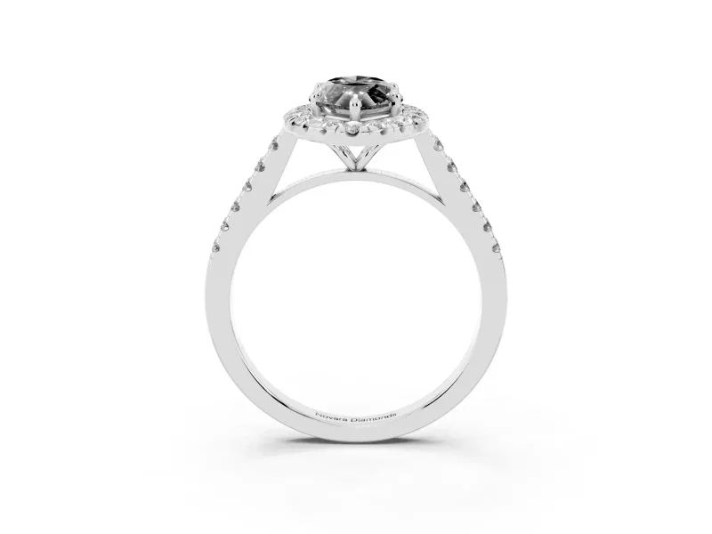 Marquise Halo Engagement Ring Setting for a Black Center | Pavé Shoulders | White Gold