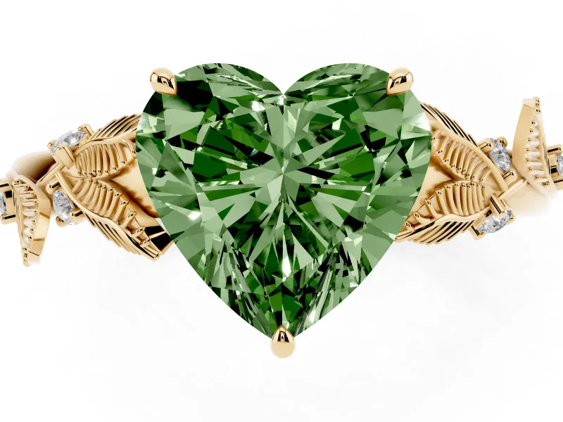 Heart-Shaped Leaf Engagement Ring Setting for a Fancy Green Lab-Grown Diamond | Yellow Gold
