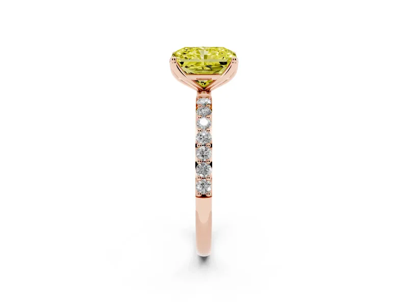 Radiant Cut Pave Solitaire Engagement Ring Setting for a Fancy Yellow Lab-Grown Diamond | Slim Band | Rose Gold
