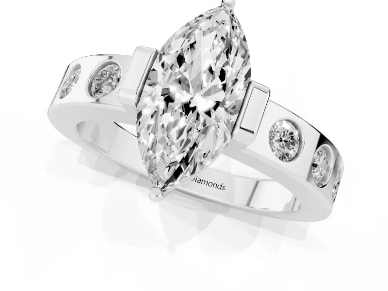 Marquise Tension Style Engagement Ring Setting | Flush Set Accents | Sterling Silver