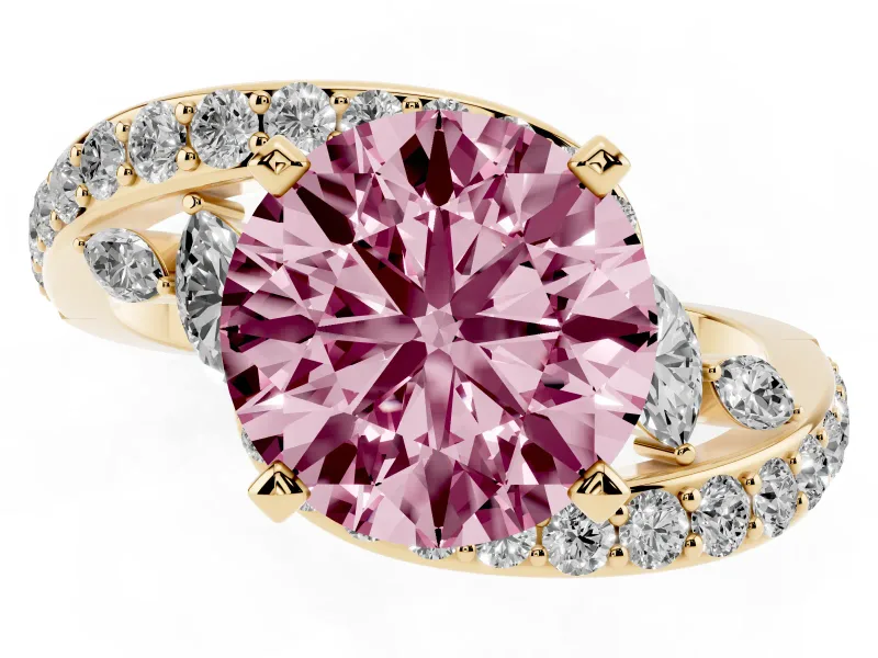 Round Bypass Engagement Ring Setting for a Fancy Pink Lab-Grown Diamond | Yellow Gold