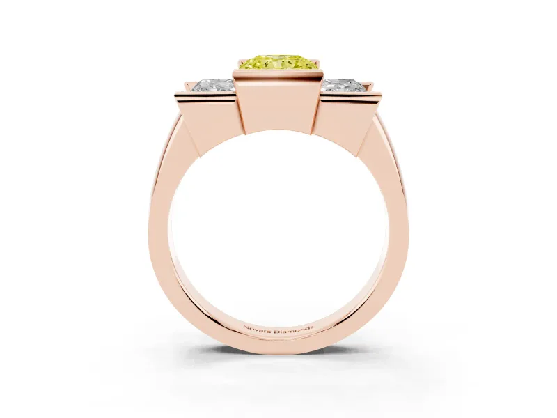 Radiant Cut Channel-Set Three Stone Engagement Ring Setting for a Fancy Yellow Lab-Grown Diamond | Rose Gold