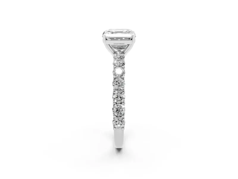 Asscher Cut Shared Prong Engagement Ring Setting | Two-Row Band | Platinum
