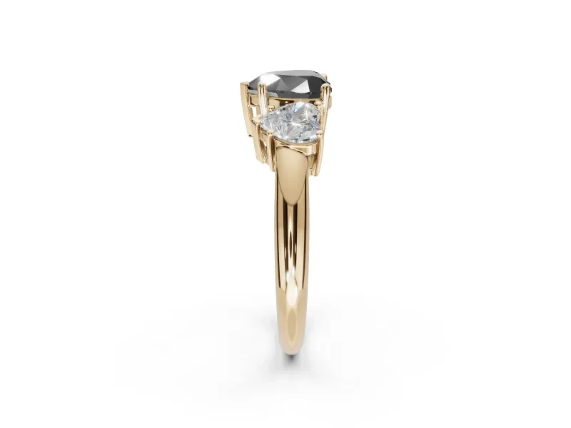 Heart-Shaped 3 Stone Engagement Ring Setting for a Black Center | Yellow Gold