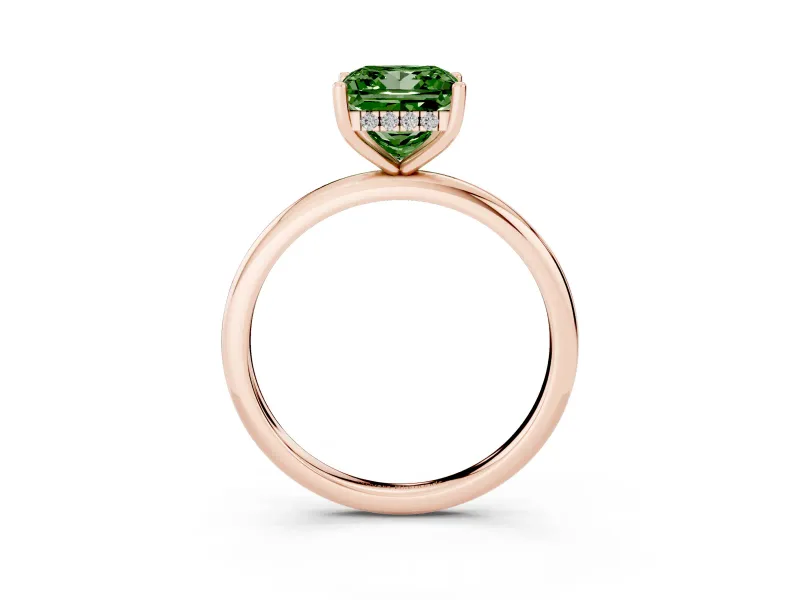 Fancy Green Princess Cut Diamond Solitaire Engagement Ring Set in Rose gold with Prong Setting and Polished Band
