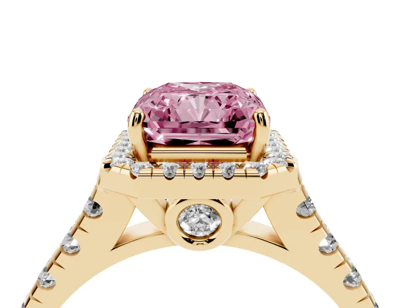 Radiant Cut Accented Halo Engagement Ring Setting for a Fancy Pink Lab-Grown Diamond | Yellow Gold