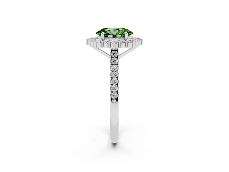 Oval Scalloped Halo Engagement Ring Setting for a Fancy Green Lab-Grown Diamond | Single Row Pave | Platinum