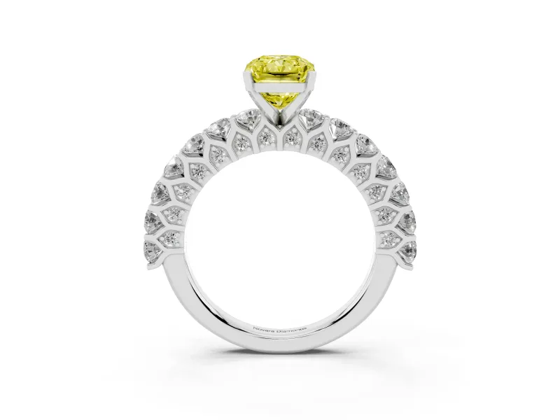 Radiant Cut Shared Prong Engagement Ring Setting for a Fancy Yellow Lab-Grown Diamond | Platinum