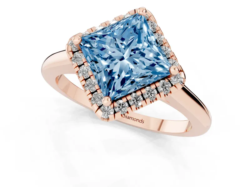 Princess Cut Halo Engagement Ring Setting for a Fancy Blue Lab-Grown Diamond | Plain Polished Band | Rose Gold