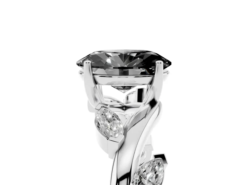 Fancy Black Oval Cut Diamond Solitaire Ring Set in Silver with Twisted Marquise Accent Band