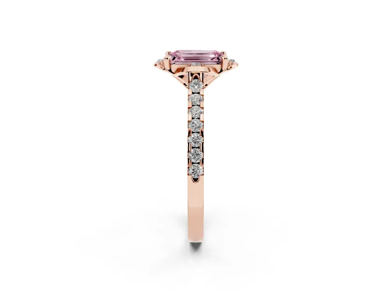 Emerald Cut Floral Petal Engagement Ring Setting for a Fancy Pink Lab-Grown Diamond | Petal Accents | Rose Gold