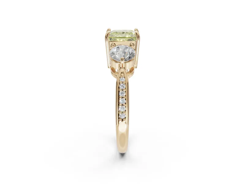Princess Cut Three Stone Engagement Ring Setting for a Fancy Yellow Lab-Grown Diamond | Tapered Pave Band | Yellow Gold