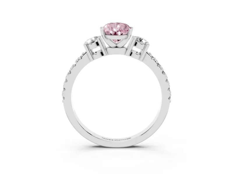 Pear-Shaped Three Stone Engagement Ring Setting for a Fancy Pink Lab-Grown Diamond | Pavé Band | Sterling Silver