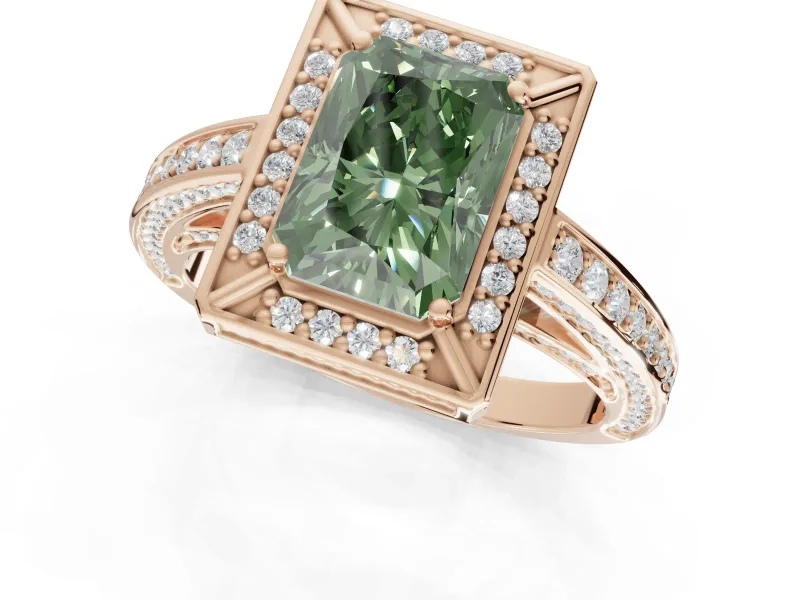 Radiant Cut Sectioned Halo Engagement Ring Setting for a Fancy Green Lab-Grown Diamond | Rose Gold