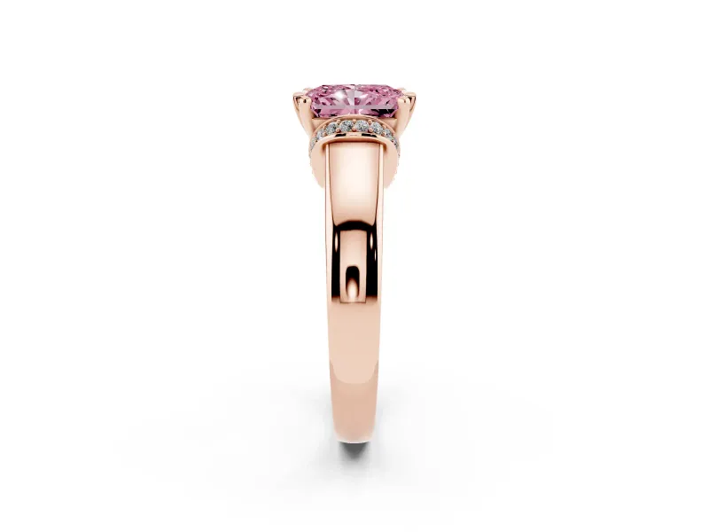 Radiant Cut Pavé Collar Engagement Ring Setting for a Fancy Pink Lab-Grown Diamond | Rose Gold