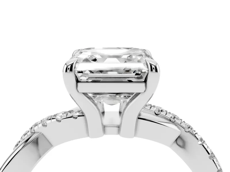 Asscher Cut Pavé Twist Engagement Ring Setting | Crossover Band | White Gold