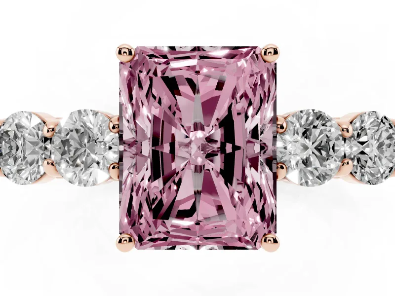 Radiant Cut 5 Stone Engagement Ring Setting for a Fancy Pink Lab-Grown Diamond | Rose Gold