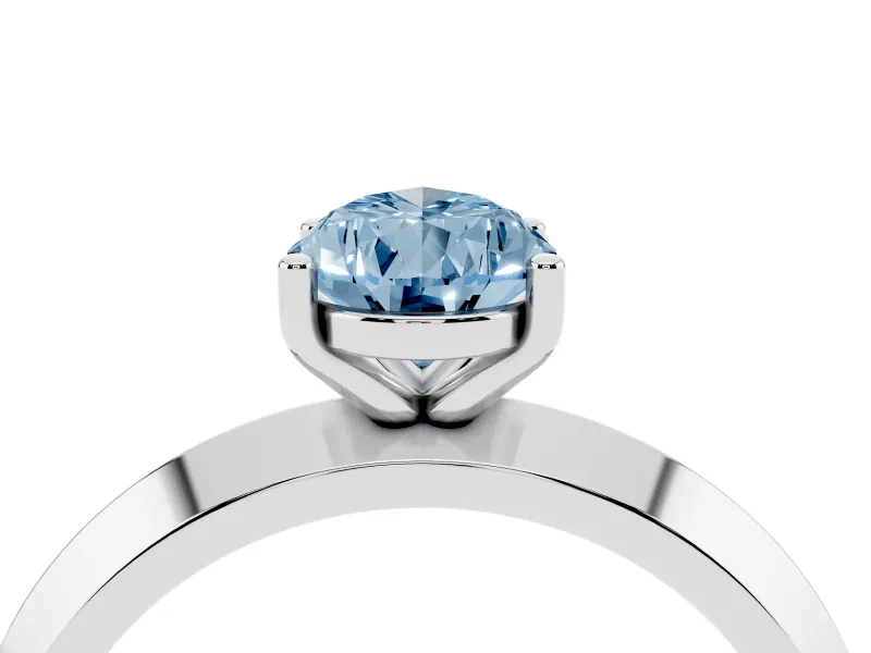Fancy Blue Pear Cut Diamond Solitaire Engagement Ring Set in Silver with Flat Band and Prong Setting