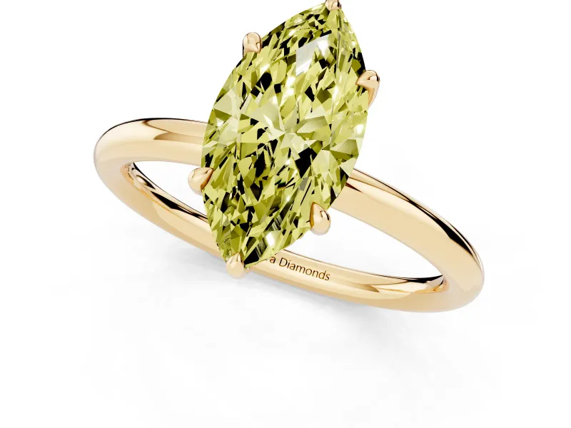 Marquise Hidden Halo Ring Setting for a Fancy Yellow Lab-Grown Diamond | Yellow Gold