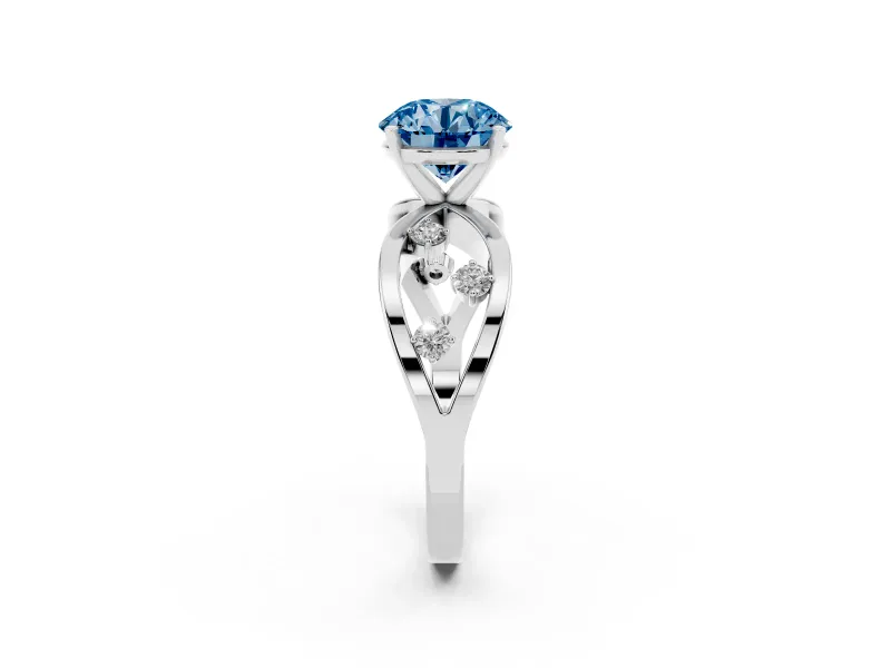 Round Loop Engagement Ring Setting for a Fancy Blue Lab-Grown Diamond | Scattered Accents | Platinum