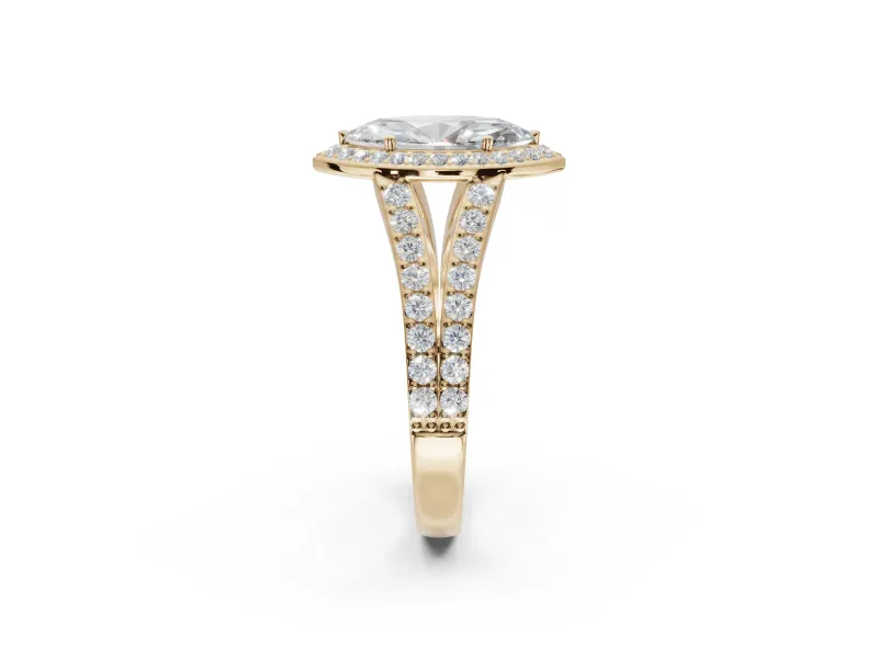 Marquise Halo Pavé Engagement Ring Setting | Narrow Split Shank | Yellow Gold