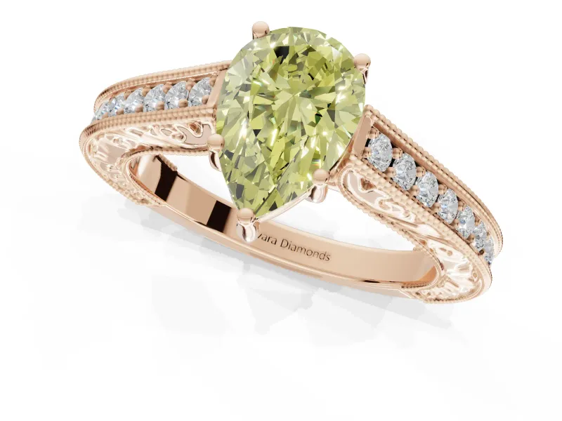 Pear-Shaped Vintage Engagement Ring Setting for a Fancy Yellow Lab-Grown Diamond | Rose Gold - Design NV-24644