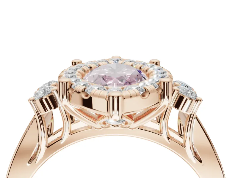 Marquise Halo Engagement Ring Setting for a Fancy Pink Lab-Grown Diamond | Side Clusters | Rose Gold