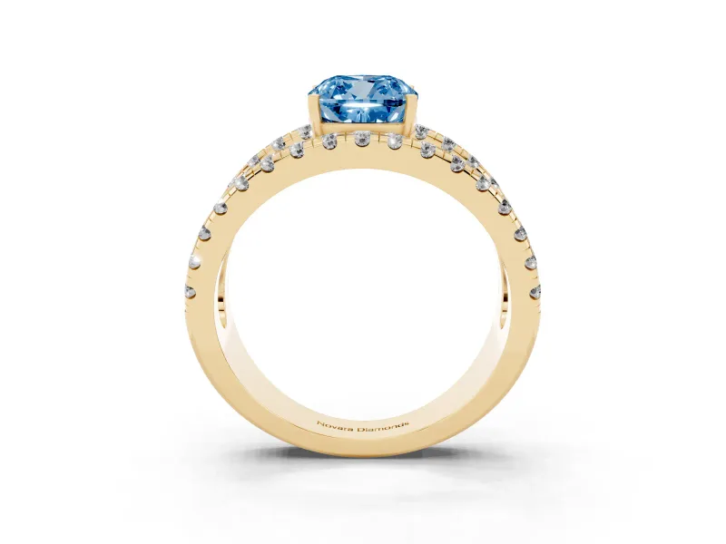 Cushion Cut Pavé Engagement Ring Setting for a Fancy Blue Lab-Grown Diamond | Yellow Gold - Design NV-24679