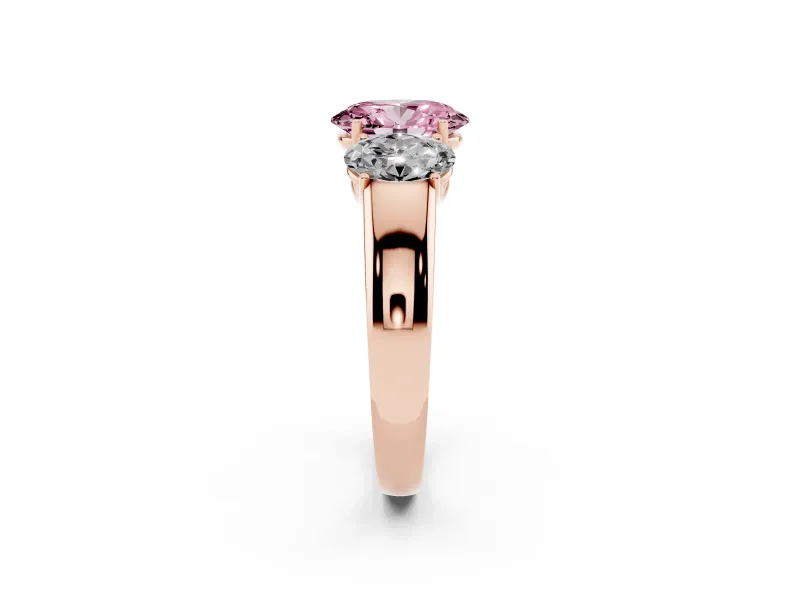 Oval 3 Stone Engagement Ring Setting for a Fancy Pink Lab-Grown Diamond | Rose Gold