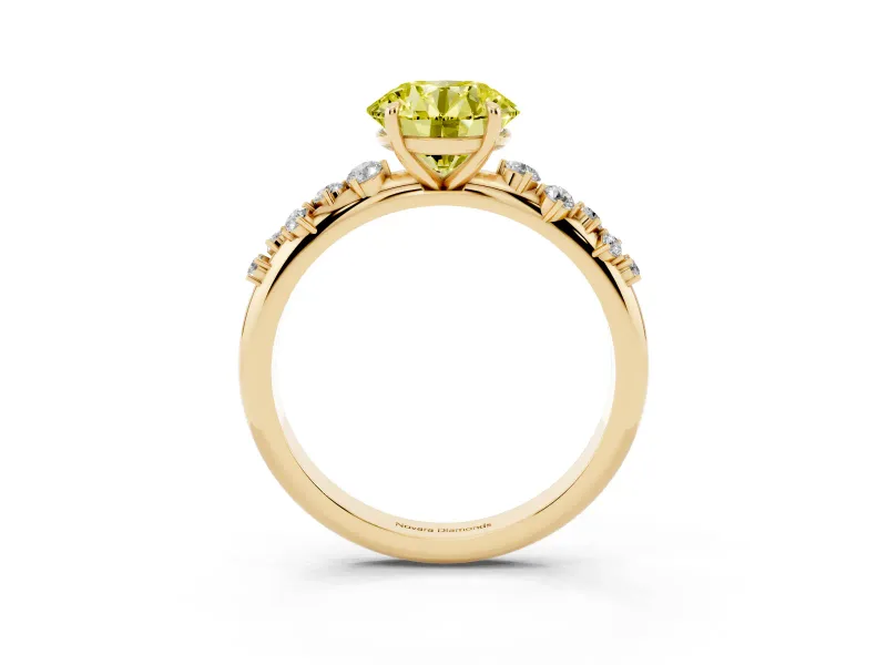 Fancy Yellow Round Cut Diamond Cluster Solitaire Ring Set in Yellow gold with Prong Setting