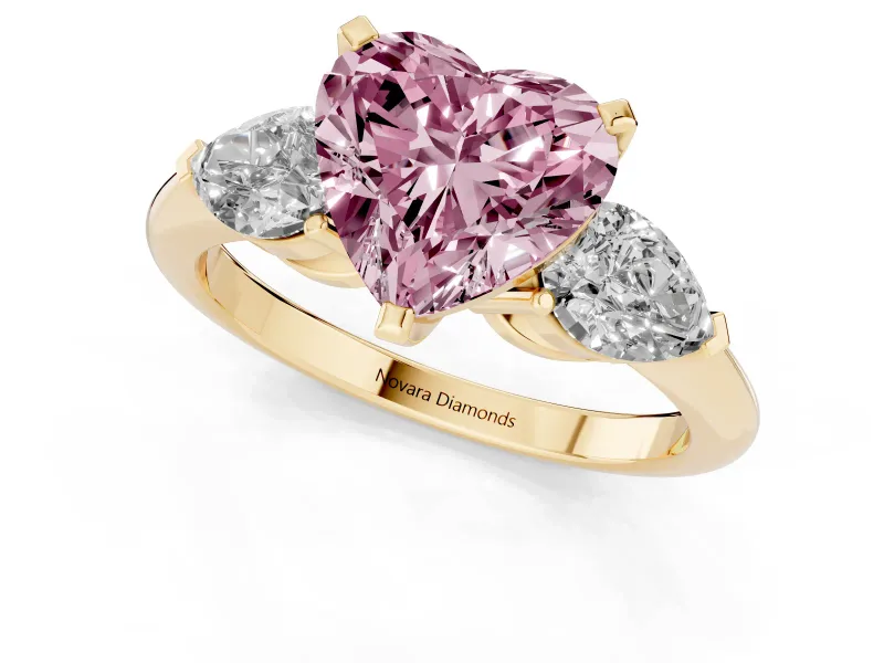 Heart-Shaped 3-Stone Engagement Ring Setting for a Fancy Pink Lab-Grown Diamond | Yellow Gold