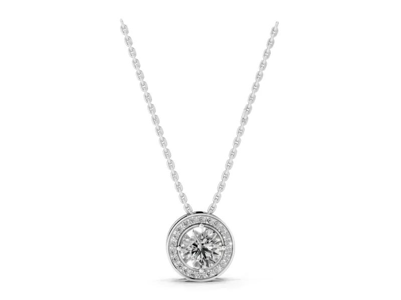 Round Lab-Grown Diamond Halo Pendant Necklace | Hidden Bail | Sterling Silver