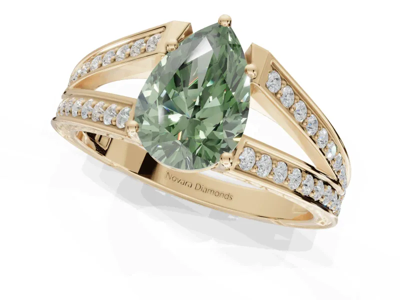 Pear-Shaped Split Shank Pavé Engagement Ring Setting for a Fancy Green Lab-Grown Diamond | Yellow Gold