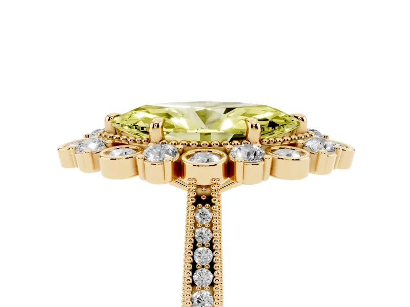 Marquise Scalloped Halo Engagement Ring Setting for a Fancy Yellow Lab-Grown Diamond | Milgrain Edges | Yellow Gold