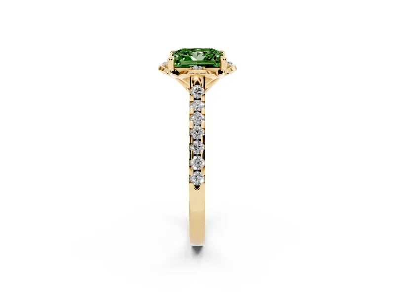 Princess Cut Floral Petal Engagement Ring Setting for a Fancy Green Lab-Grown Diamond | Petal Accents | Yellow Gold
