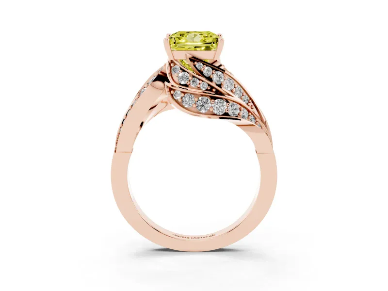 Princess Cut Bypass Pavé Engagement Ring Setting for a Fancy Yellow Lab-Grown Diamond | Graduated Pavé | Rose Gold