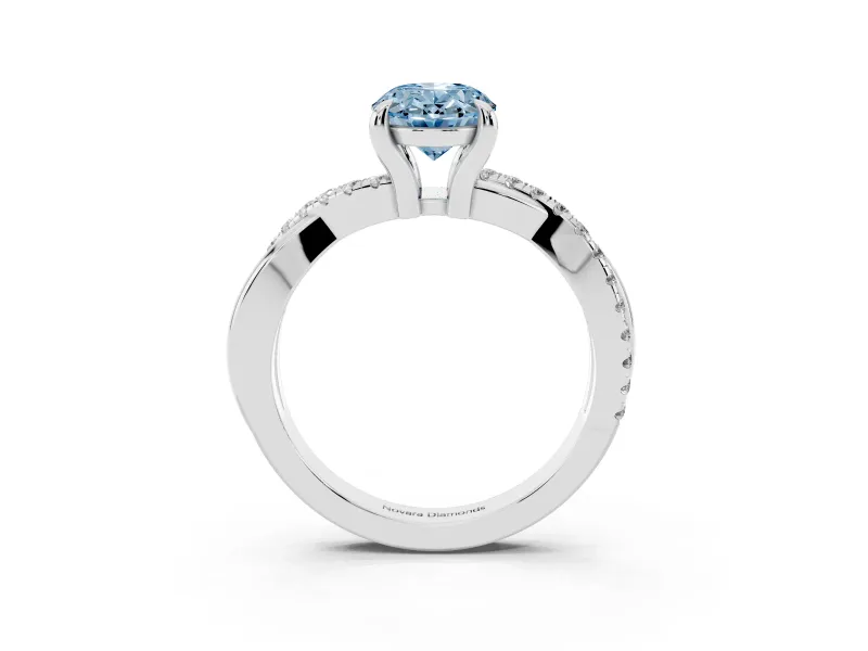 Oval Twist Engagement Ring Setting for a Fancy Blue Lab-Grown Diamond | Crossover Band | White Gold