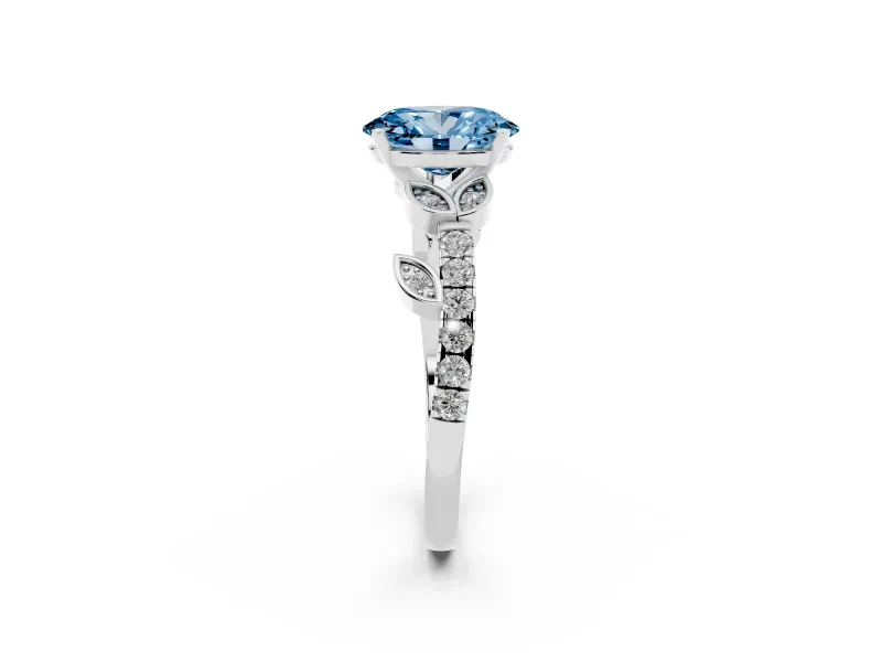 Oval Leaf Pavé Engagement Ring Setting for a Fancy Blue Lab-Grown Diamond | Sterling Silver