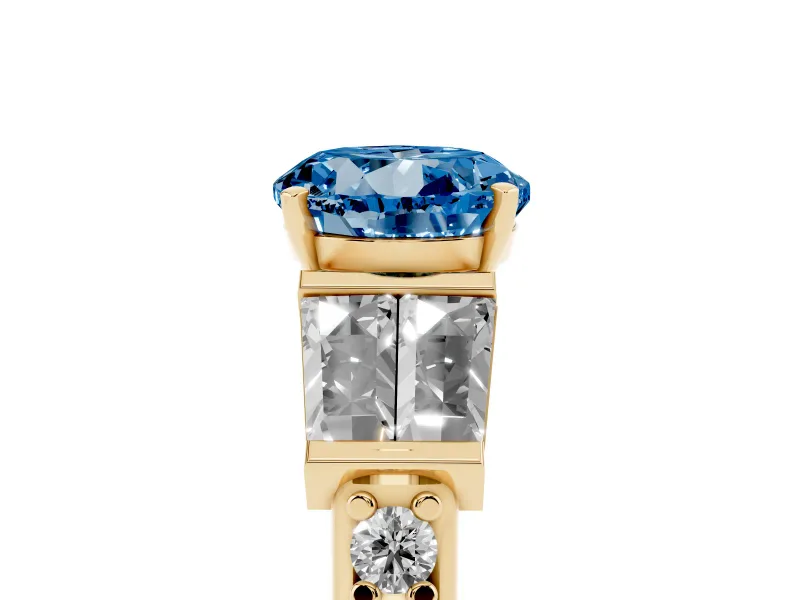 Round Channel Set Baguette Engagement Ring Setting for a Fancy Blue Lab-Grown Diamond | Yellow Gold