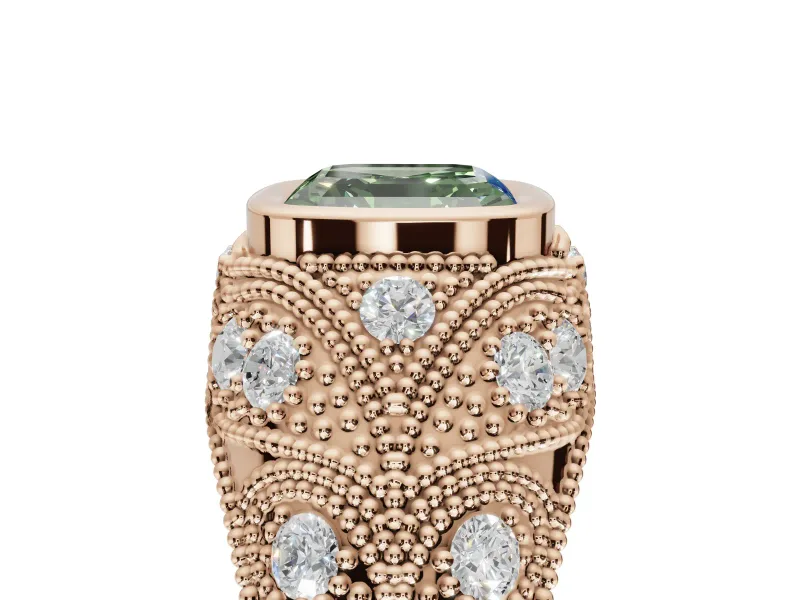 Asscher Cut Vintage Bezel Engagement Ring Setting for a Fancy Green Lab-Grown Diamond | Rose Gold
