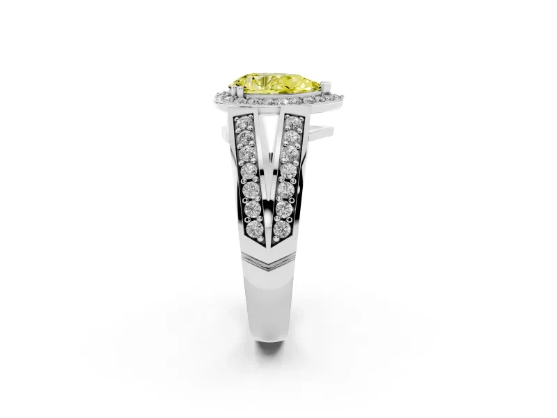 Pear-Shaped Halo Engagement Ring Setting for a Fancy Yellow Lab-Grown Diamond | Two-Row Pave Split Shank | White Gold