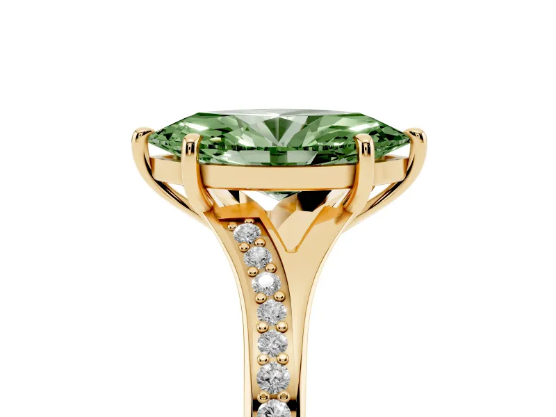Marquise Pave Solitaire Engagement Ring Setting for a Fancy Green Lab-Grown Diamond | Sweeping Shoulders | Yellow Gold