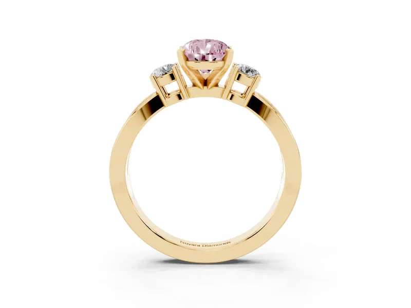 Pear-Shaped Three-Stone Twist Engagement Ring Setting for a Fancy Pink Lab-Grown Diamond | Yellow Gold