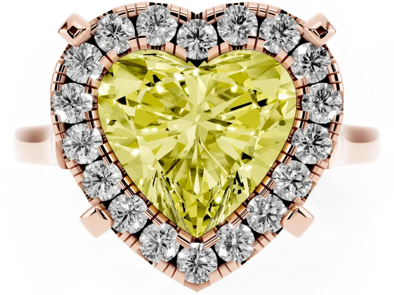 Heart-Shaped Claw Corner Halo Engagement Ring Setting for a Fancy Yellow Lab-Grown Diamond | Slim Plain Band | Rose Gold