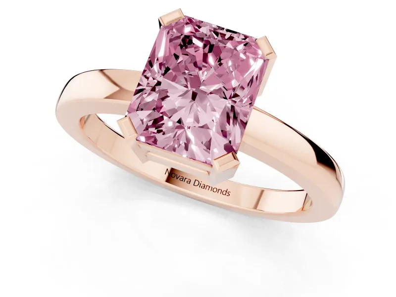 Radiant Cut Solitaire Engagement Ring Setting for a Fancy Pink Lab-Grown Diamond | Flat Tab Prongs | Rose Gold