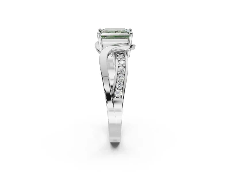 Princess Cut Bypass Solitaire Engagement Ring Setting for a Fancy Green Lab-Grown Diamond | Pavé Strands | Platinum